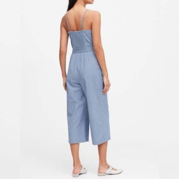 Chambray Banana Republic Button Front Tie-Waist Cropped Jumpsuit (NWT) - Picture 2 of 4